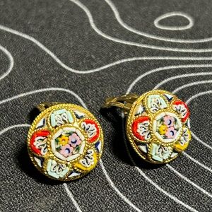 Italian Florentine Colorful Micro Mosaic Clip-On Earrings